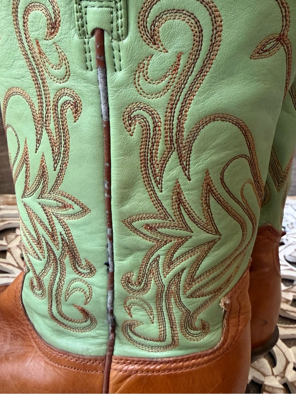 Ariat Green Brown Leather Western Boots Women’s 9 - Picture 9 of 11